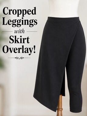 Betabrand Sassiest Pants Black Cropped Leggings Skirt Overlay Size XSP